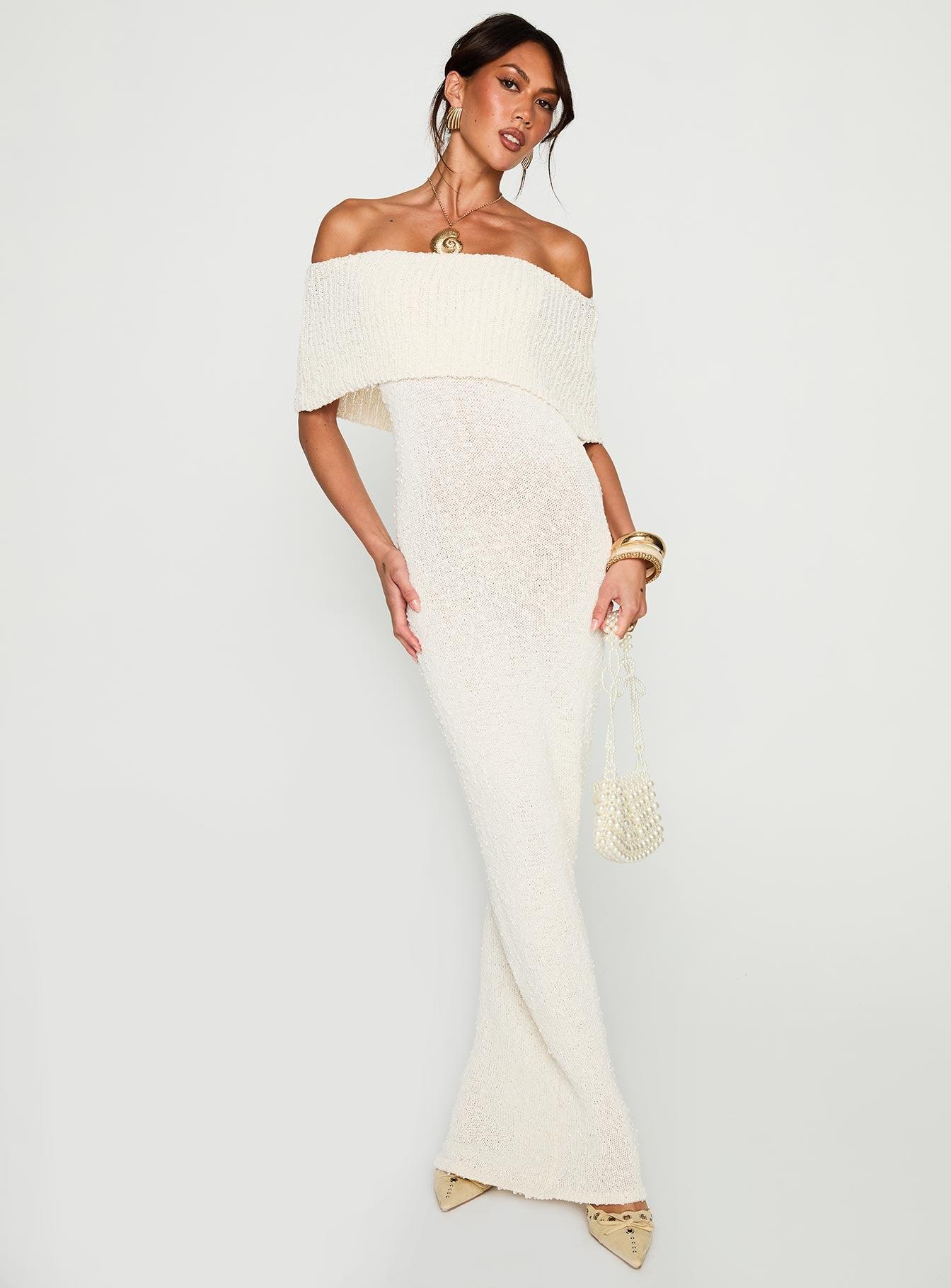 Nixen Strapless Knit Maxi Dress Cream Product Image
