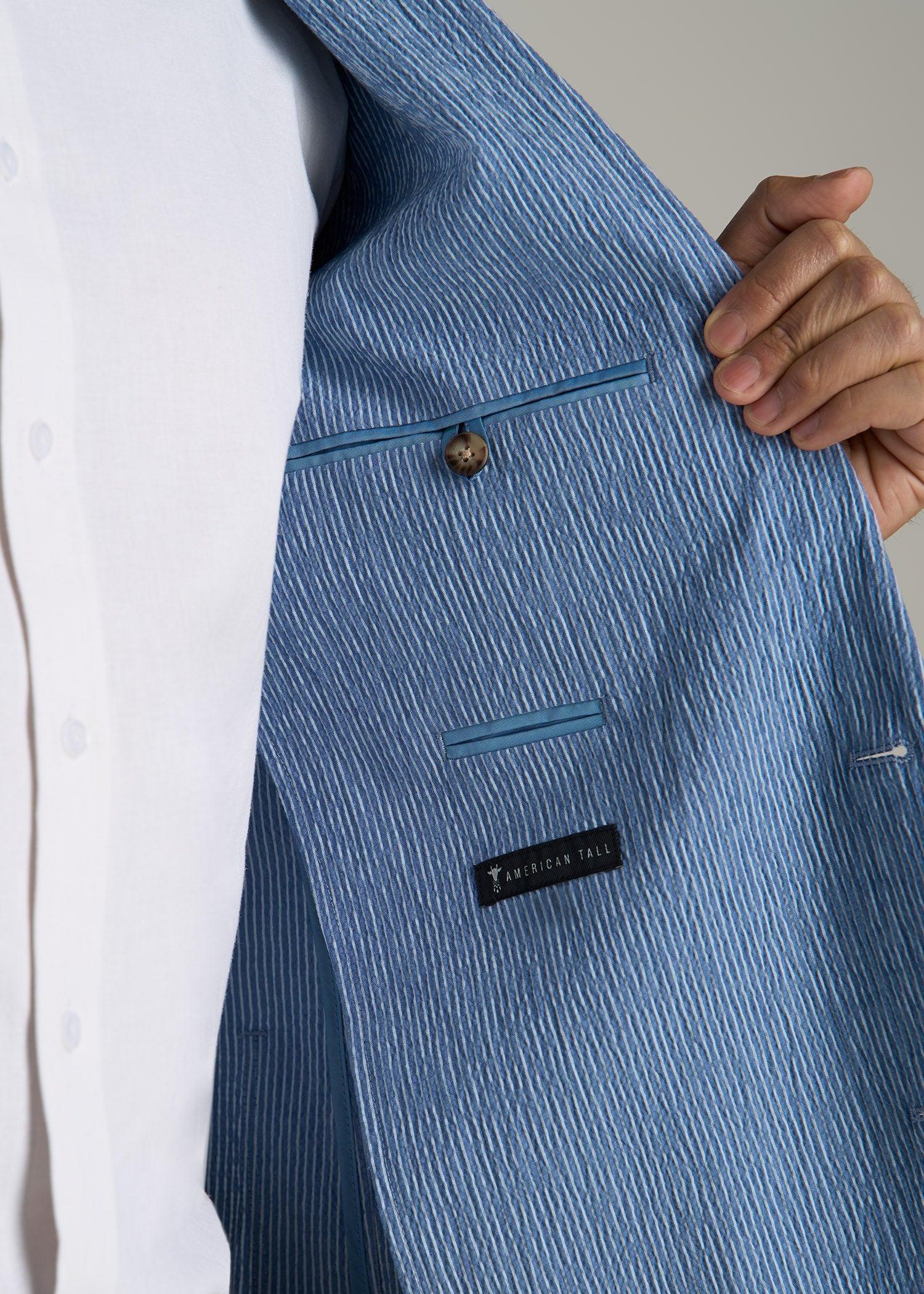 Stretch Seersucker Blazer for Tall Men in Tonal Blue Stripe Male Product Image