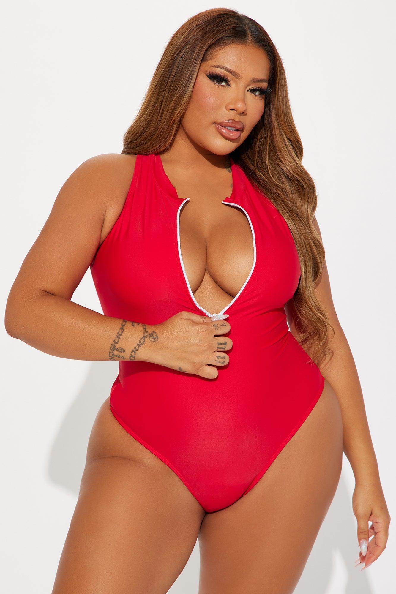 Evelyn Zip Up 1 Piece Swimsuit - Red Product Image