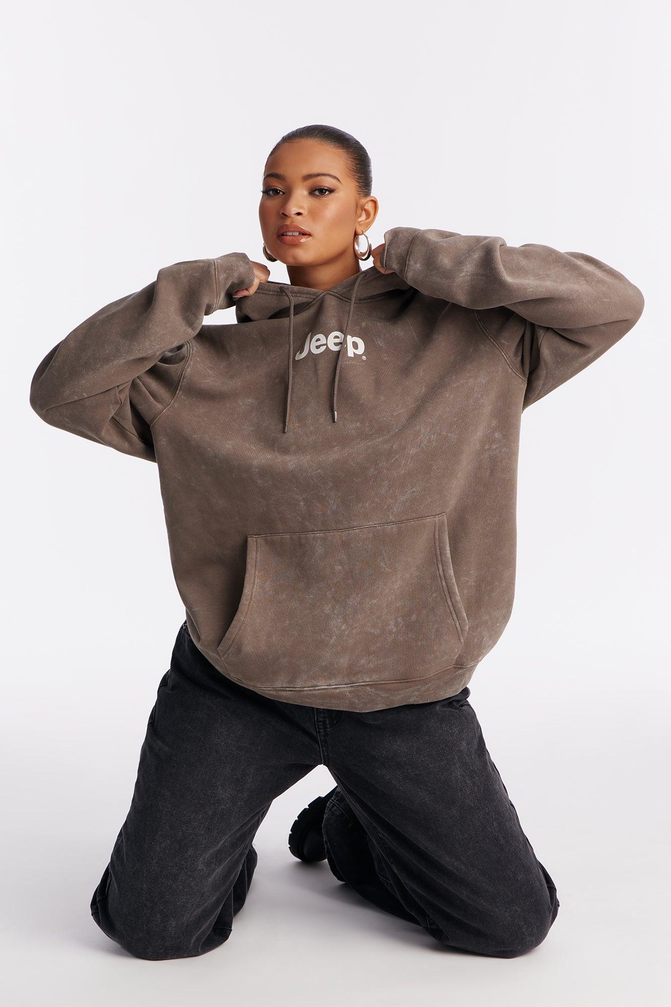 Jeep Legends Washed Fleece Hoodie - Brown Female Product Image