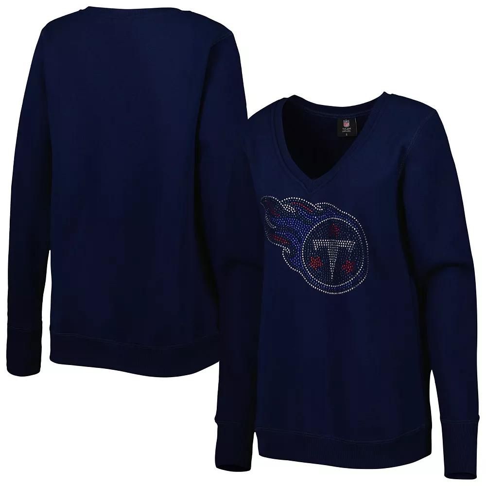 Women's Cuce Navy Tennessee Titans Deep V-Neck Pullover Sweatshirt, Size: XL, Blue Product Image