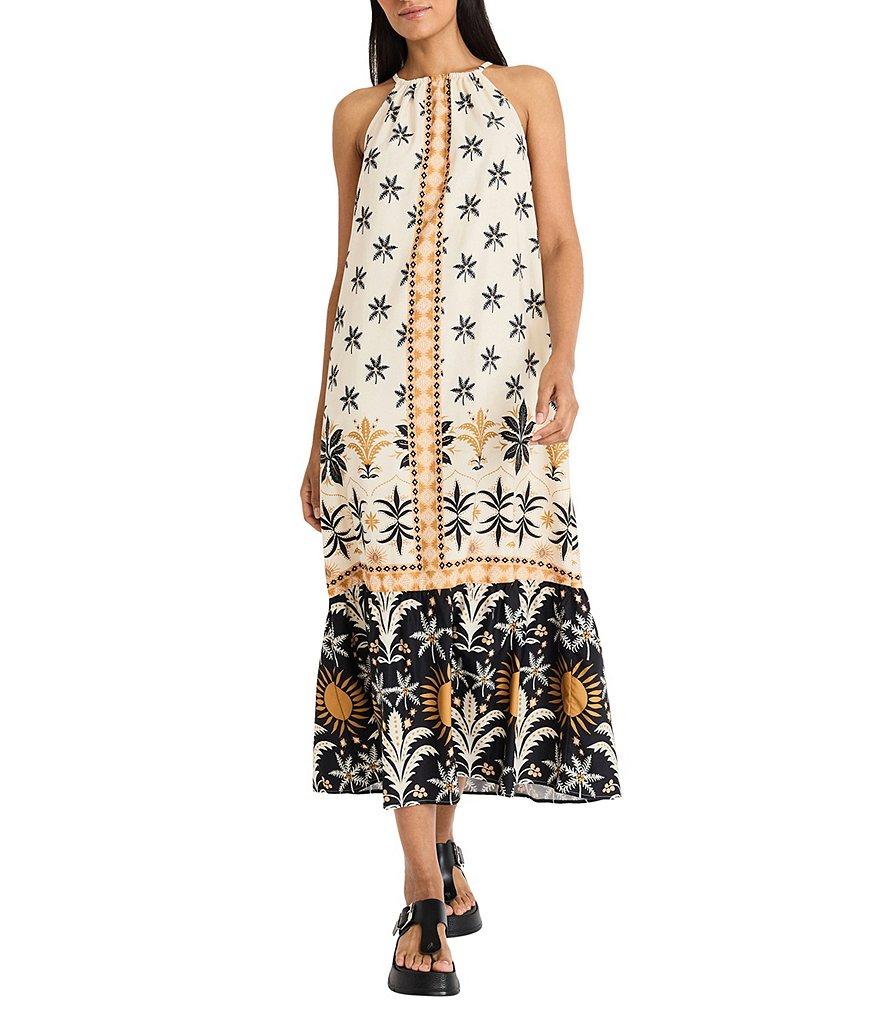 The Good Journey Halter Neck Sleeveless Printed Crepe De Chine Trapeze Midi Dress Product Image
