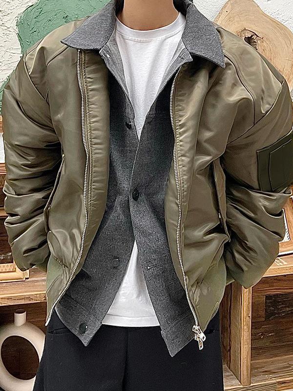 Men's Vintage Fake Two Piece Splice Bomber Jacket Product Image