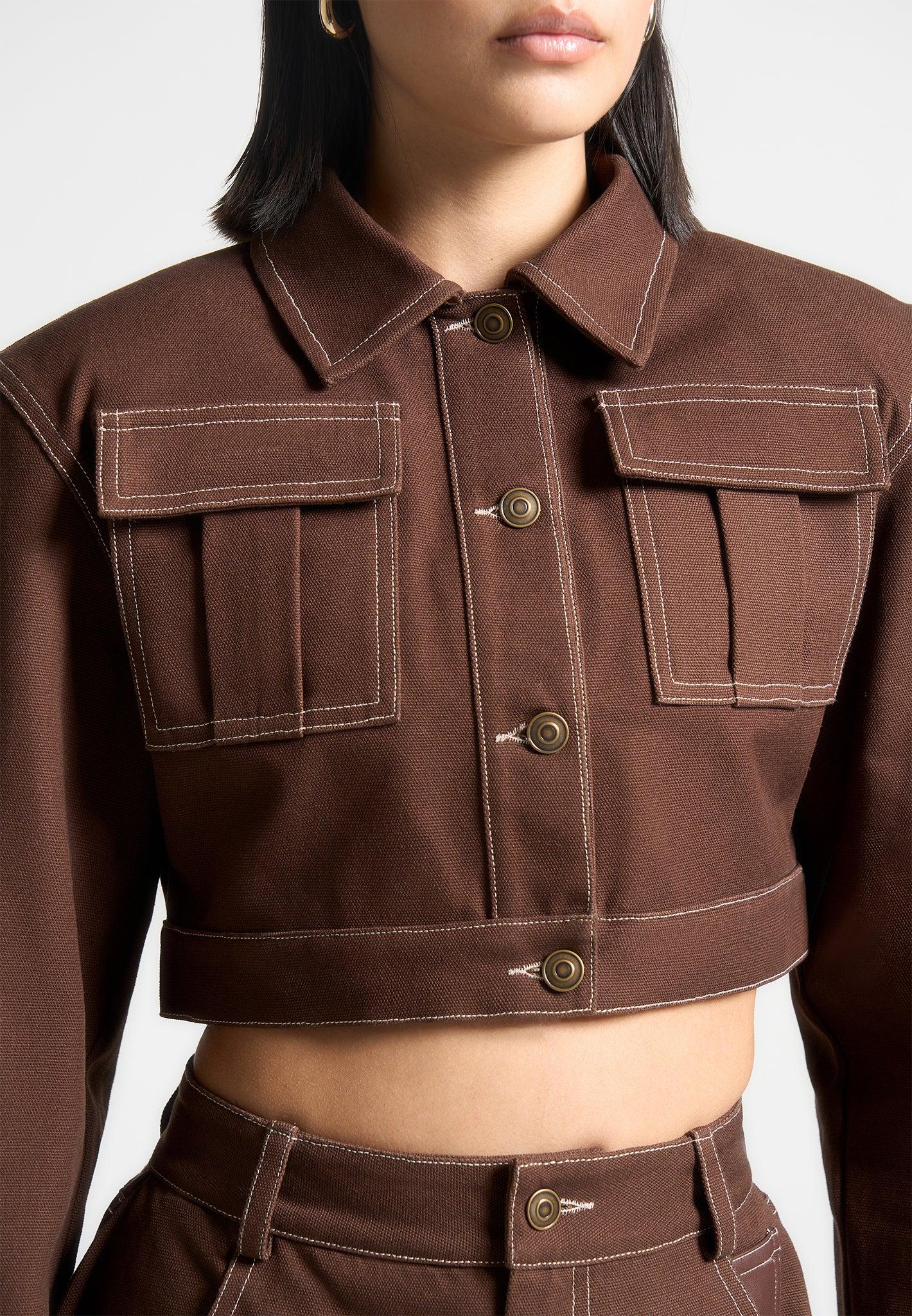 Wide Shoulder Drill Jacket - Brown Female Product Image