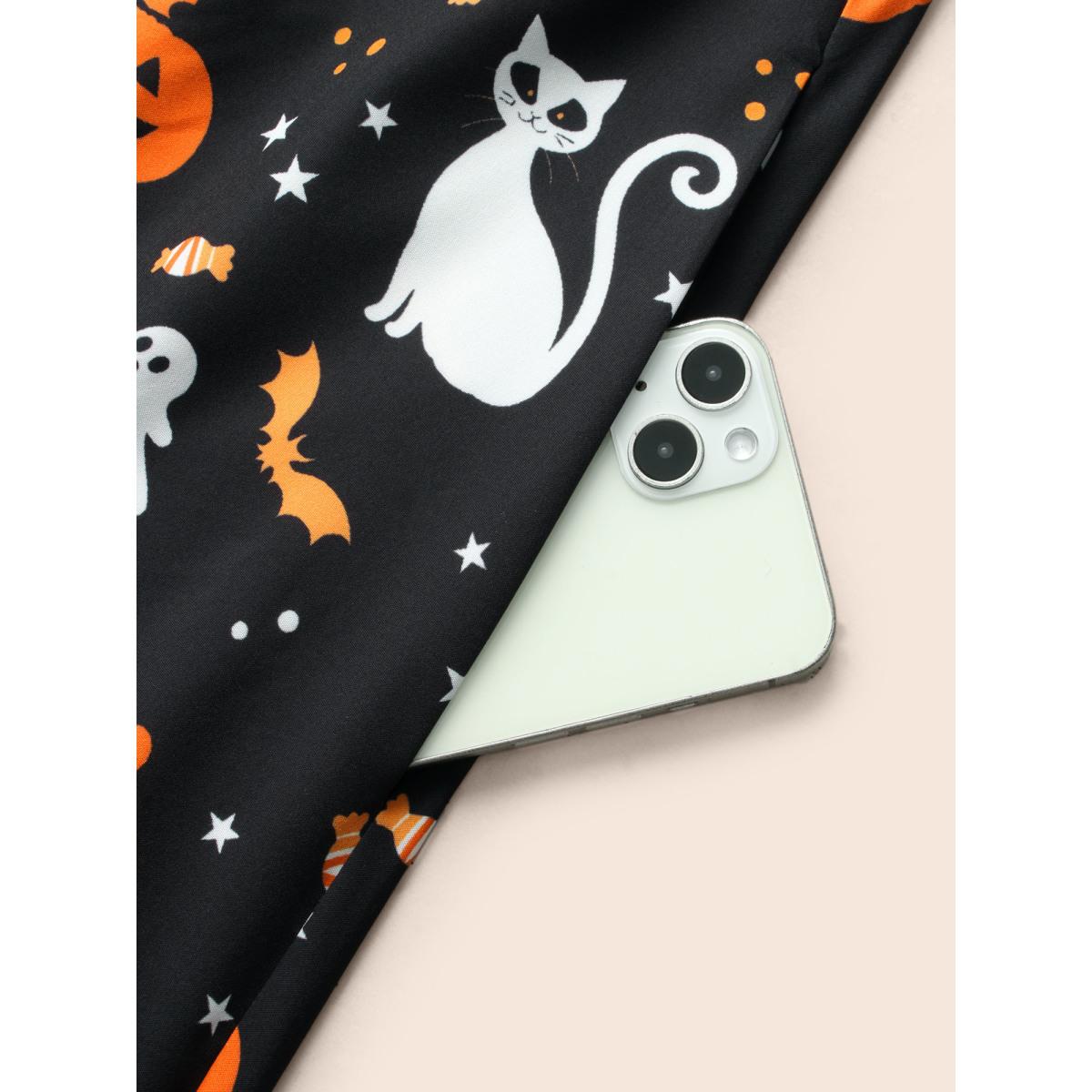 Plus Size Pumpkin Printed Ruffle Sleeves Midi Dress Black Women Playful Ruffles Party Curvy Bloomchic 28/5X Product Image