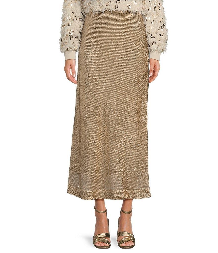 Gibson & Latimer Sequin High Rise Bias Cut Fit and Flare Midi Skirt Product Image