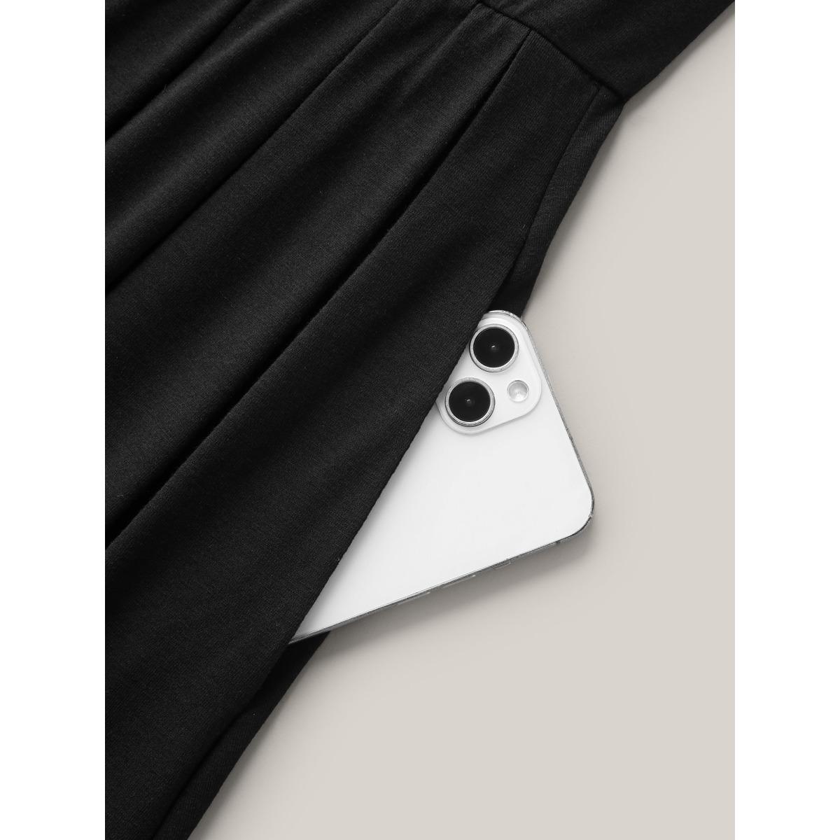 Plus Size Supersoft Essentials Pleated Stretchy Waist Midi Dress Pureblack Women Leisure Non Knit Dresses Bloomchic 18-20/2X Product Image