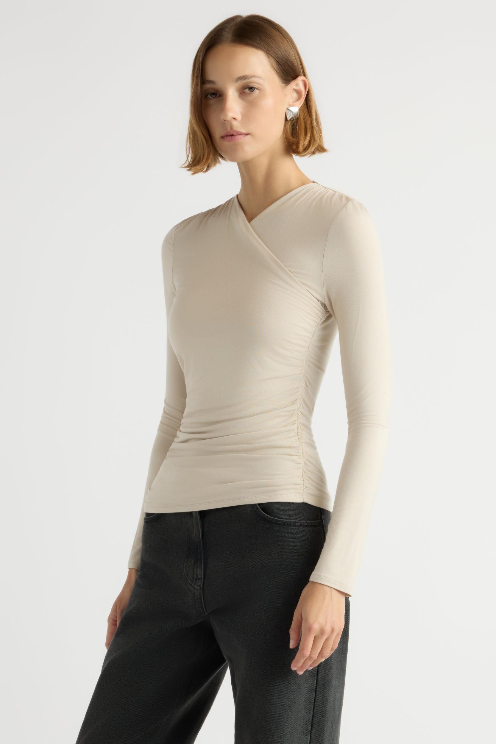 Lilou Wrap-Neck Long-Sleeve Tee Product Image