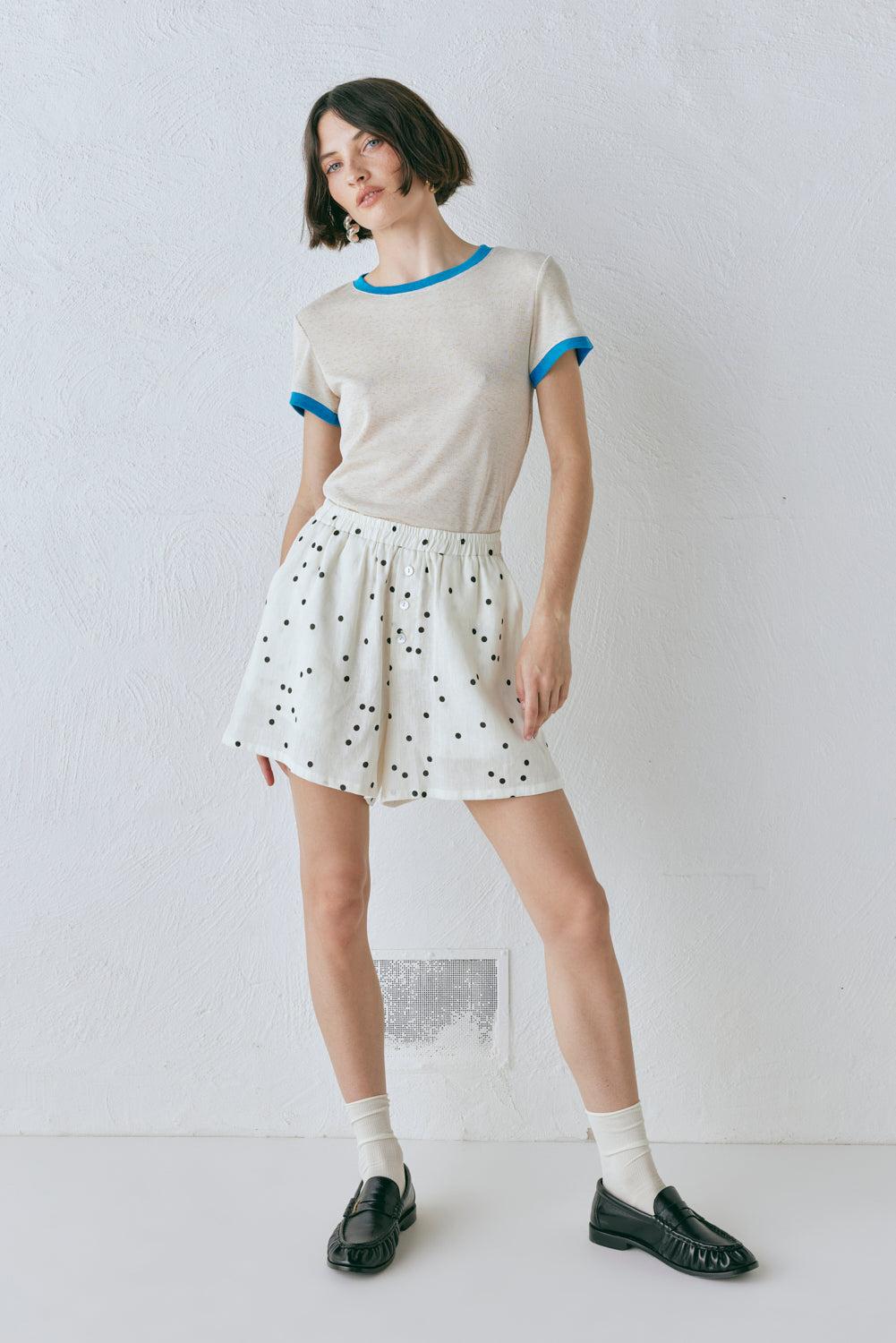 Eliza Linen Shorts Dot Product Image