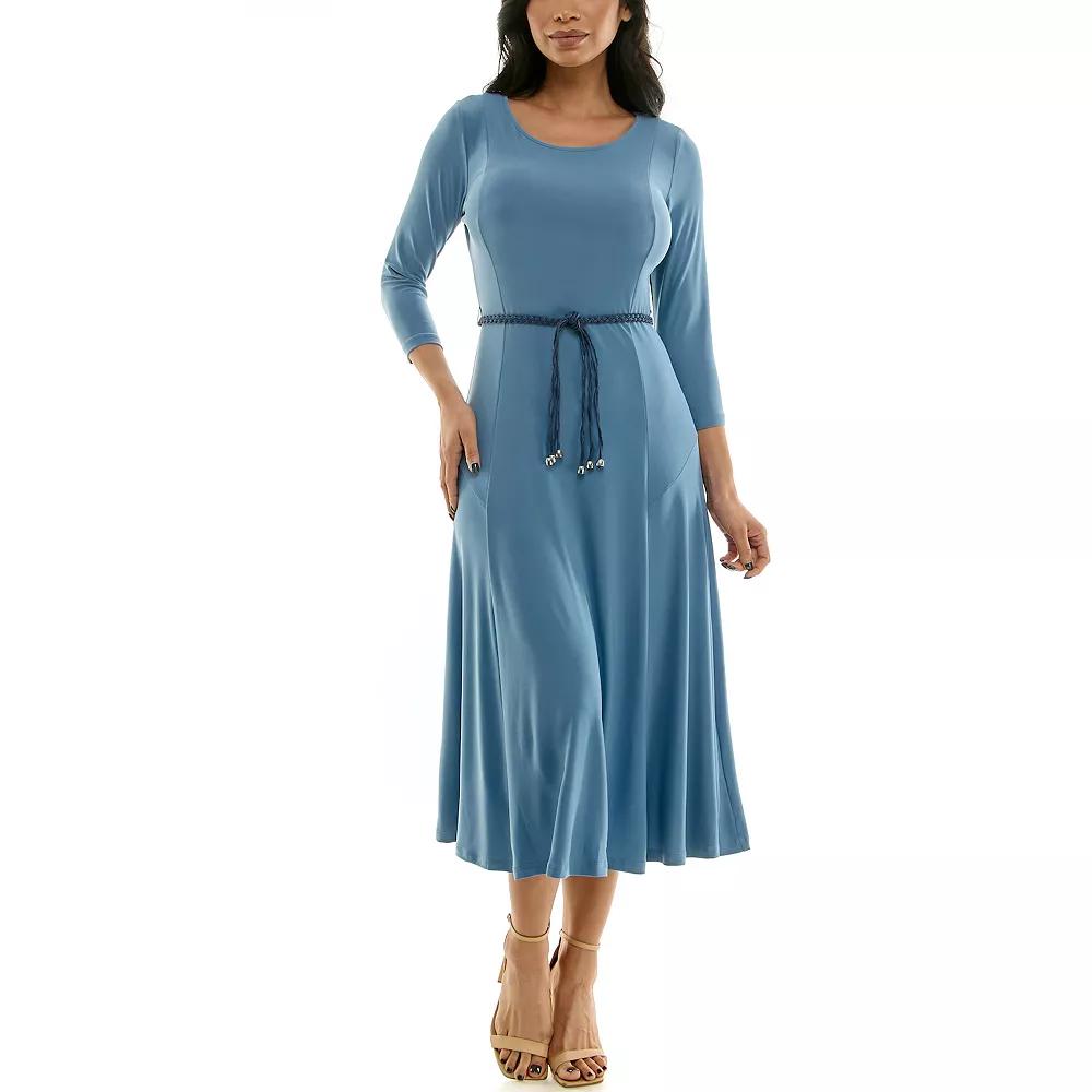 Women's Nina Leonard Sylvia Three-Quarter Sleeve Belted Midi Dress,  Product Image