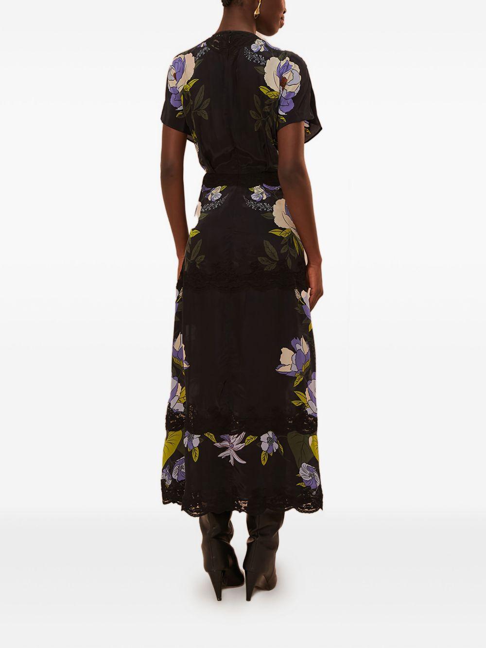 floral-print lace-trimmed midi dress Product Image