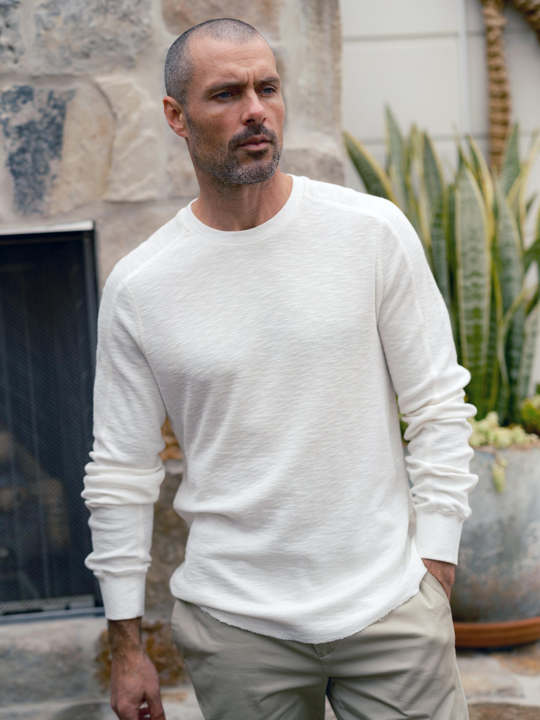 Clint Waffle Cotton Crew - Antique White Product Image