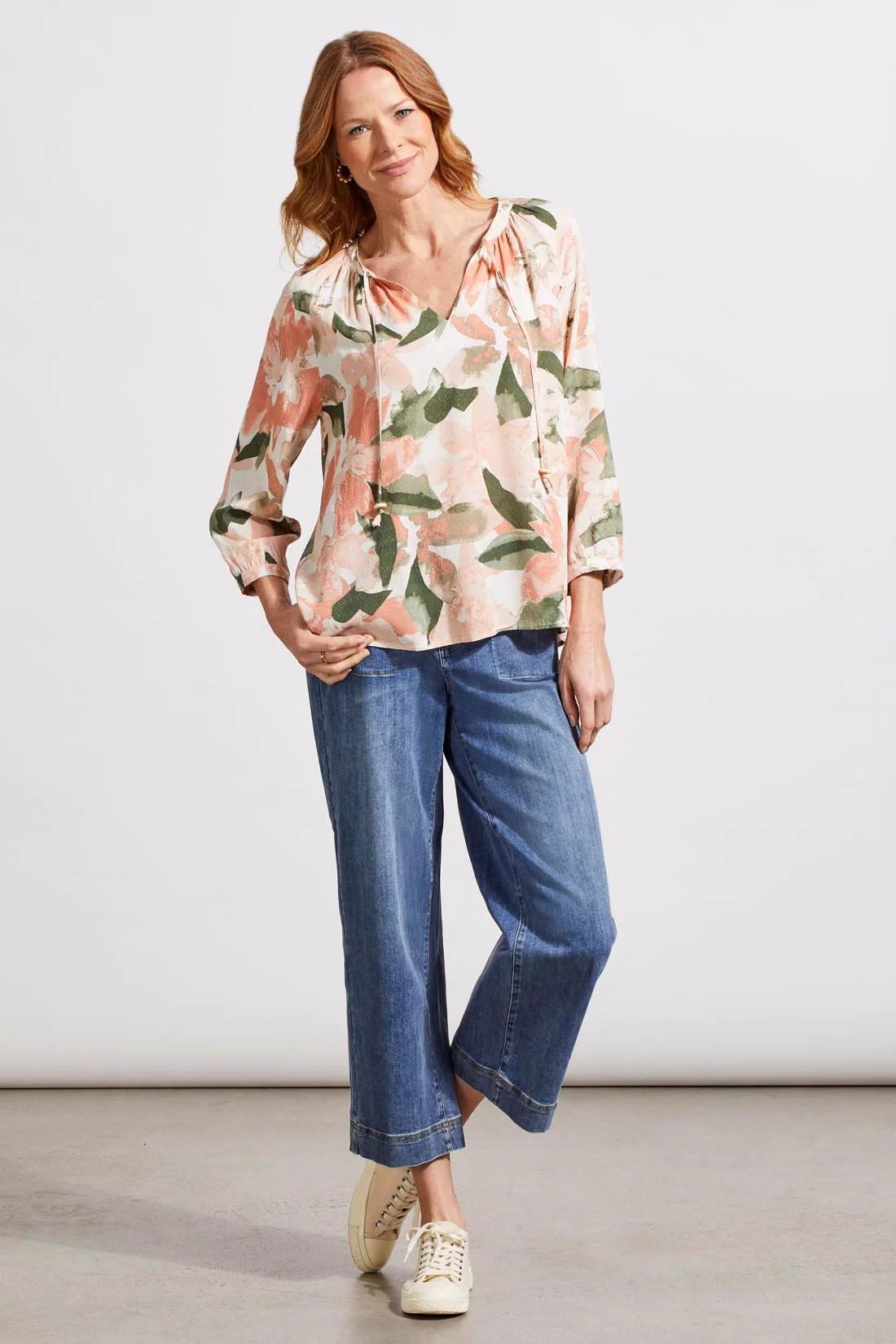 PRINTED CHALLIS BLOUSE WITH TIES Product Image