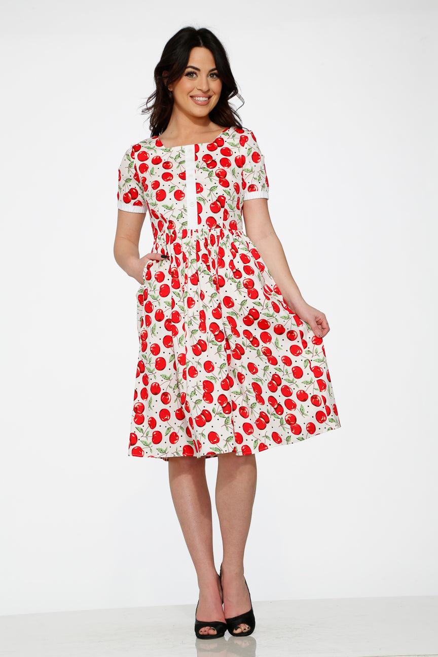 White & Red Cherry Dress Product Image