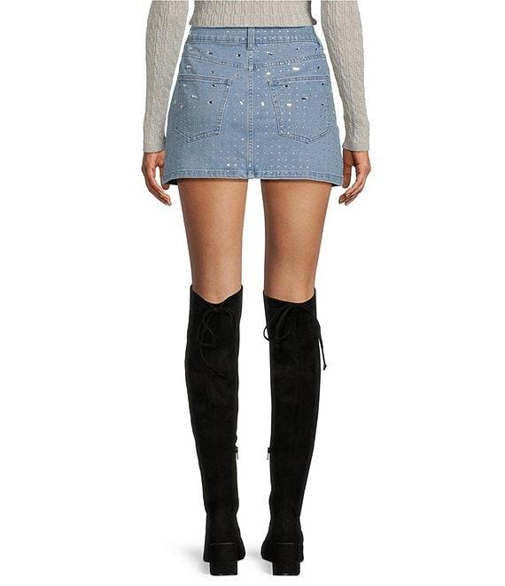 Gianni Bini Ava Rhinestone Mini Denim Skirt Product Image
