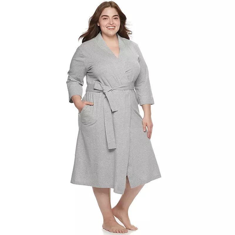 Plus Size Jockey® Everyday Essentials Long Wrap Robe, Women's, Size: 1XL, Grey Gray Product Image