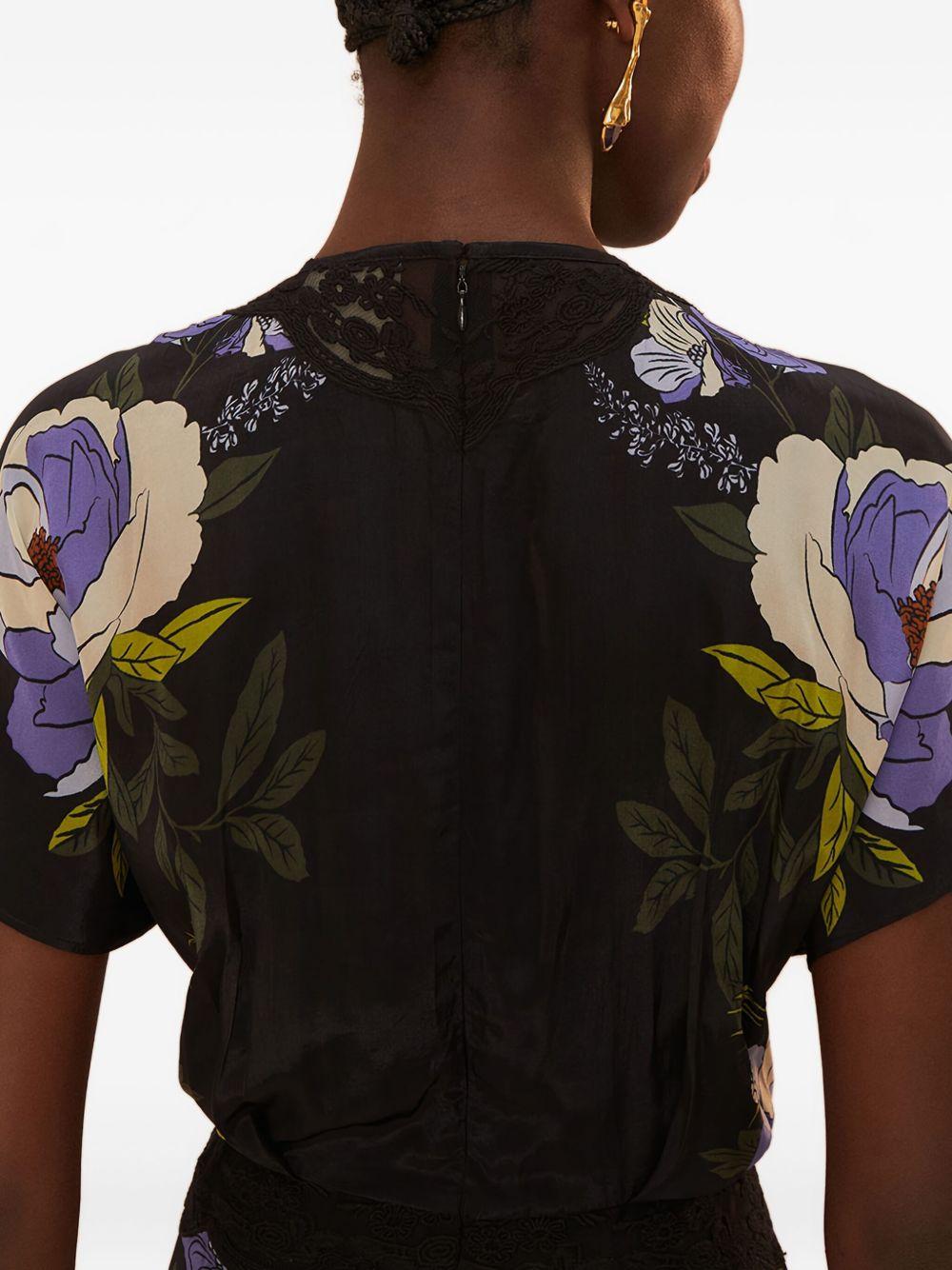 floral-print lace-trimmed midi dress Product Image