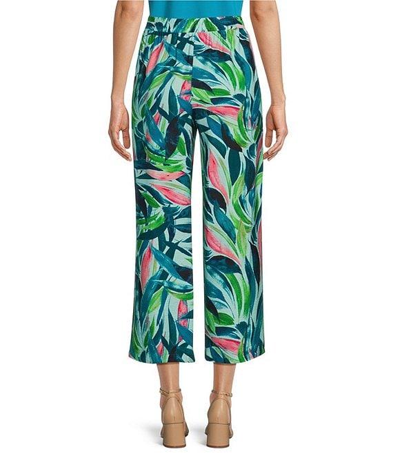 Investments Brushed Tropical Leaves Print Pull-On Wide Leg Crop Pants Product Image