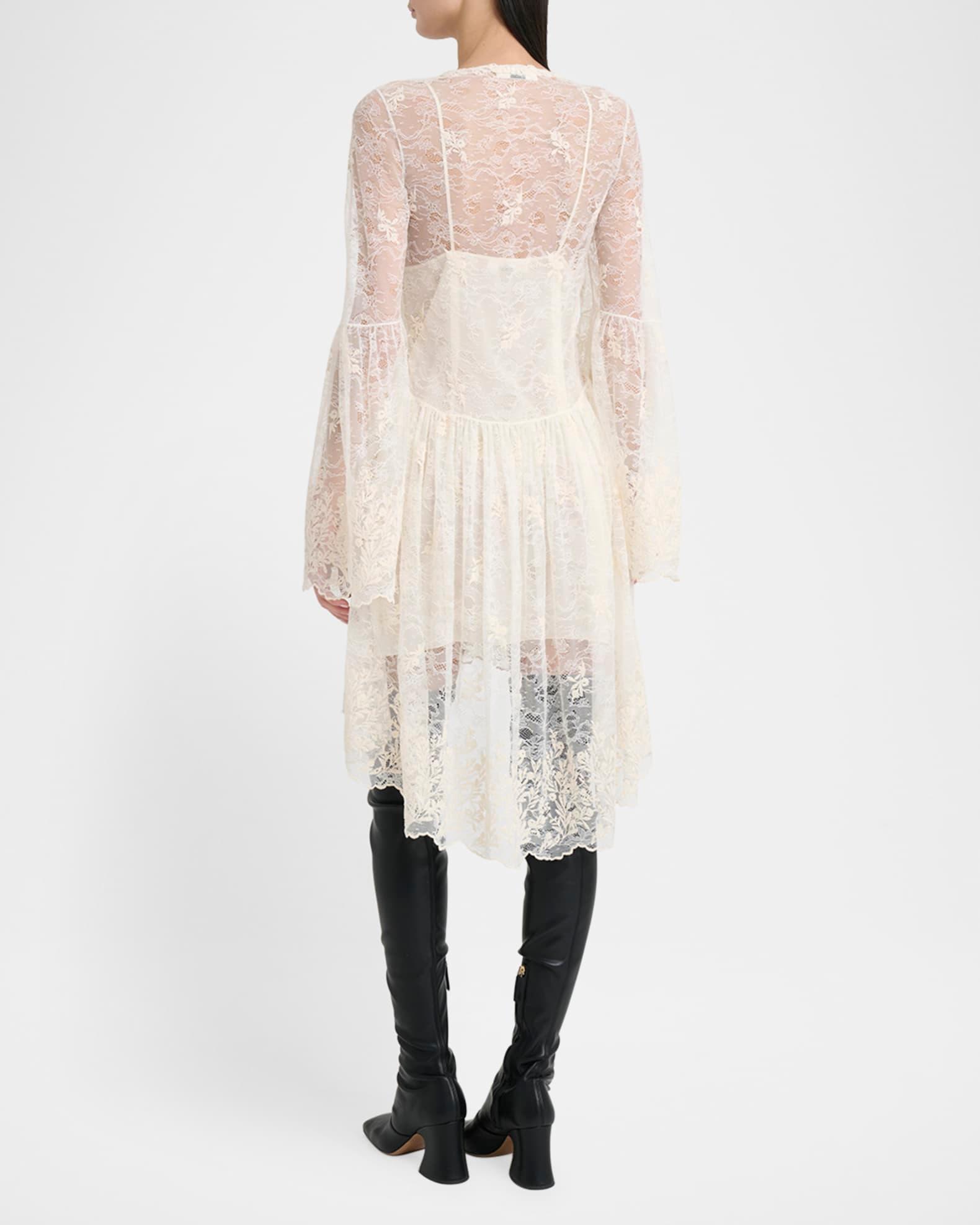 Lace U-Neck Long-Sleeve Mini Dress Product Image