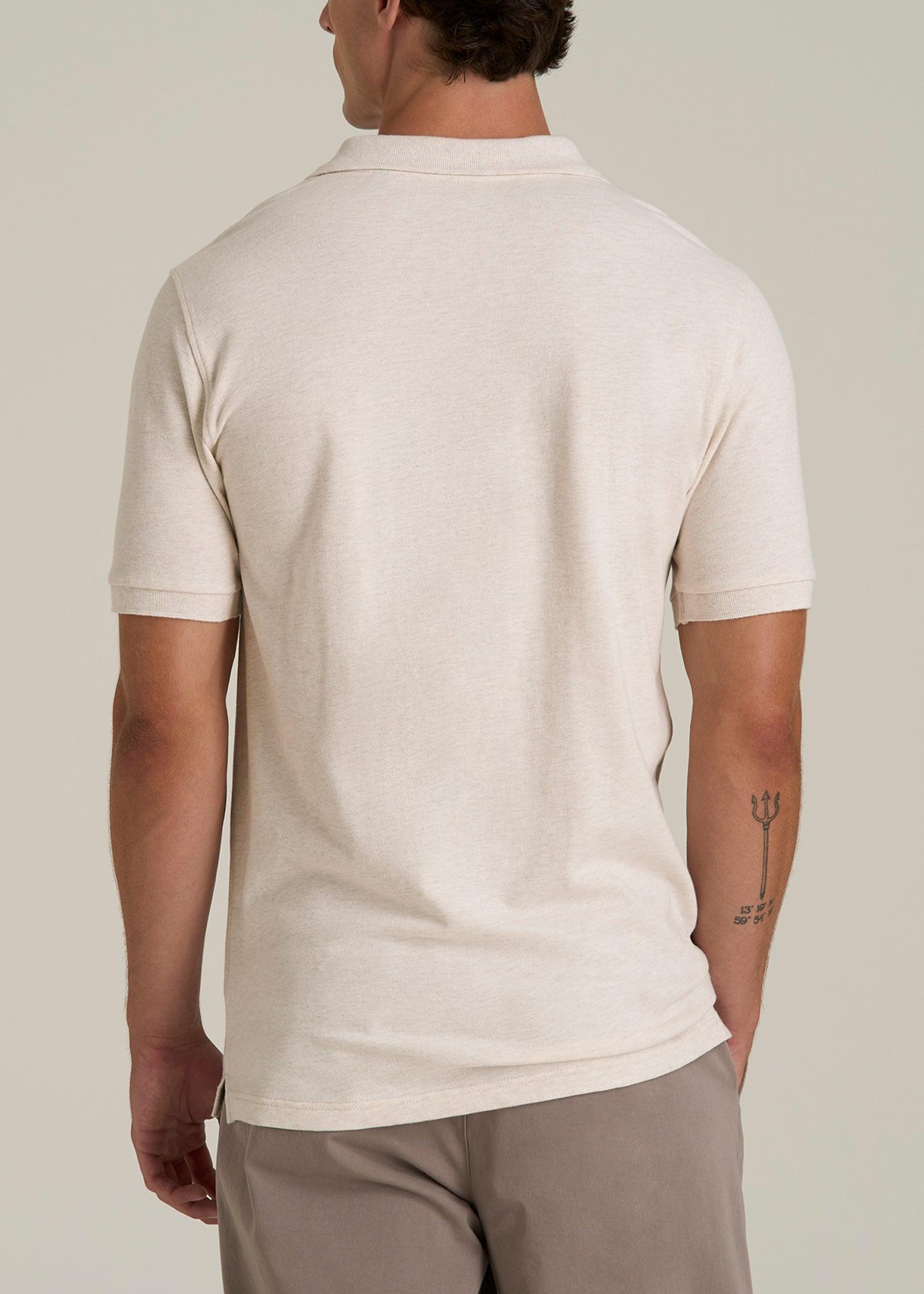 Classic Polo with Embroidered Logo for Tall Men in Heathered Oatmeal Male Product Image