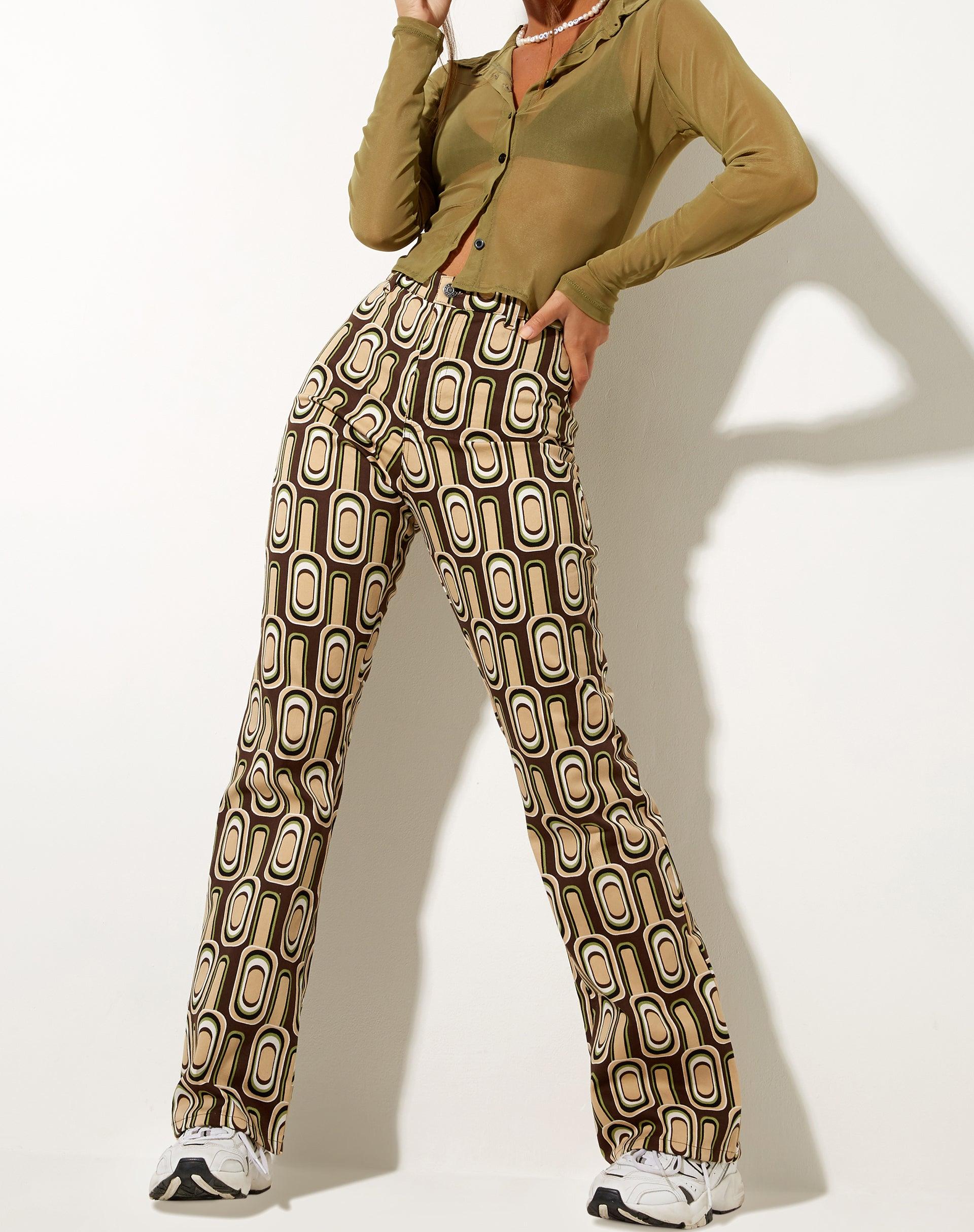 Zoven Flare Trouser in Retro Spot Brown Product Image