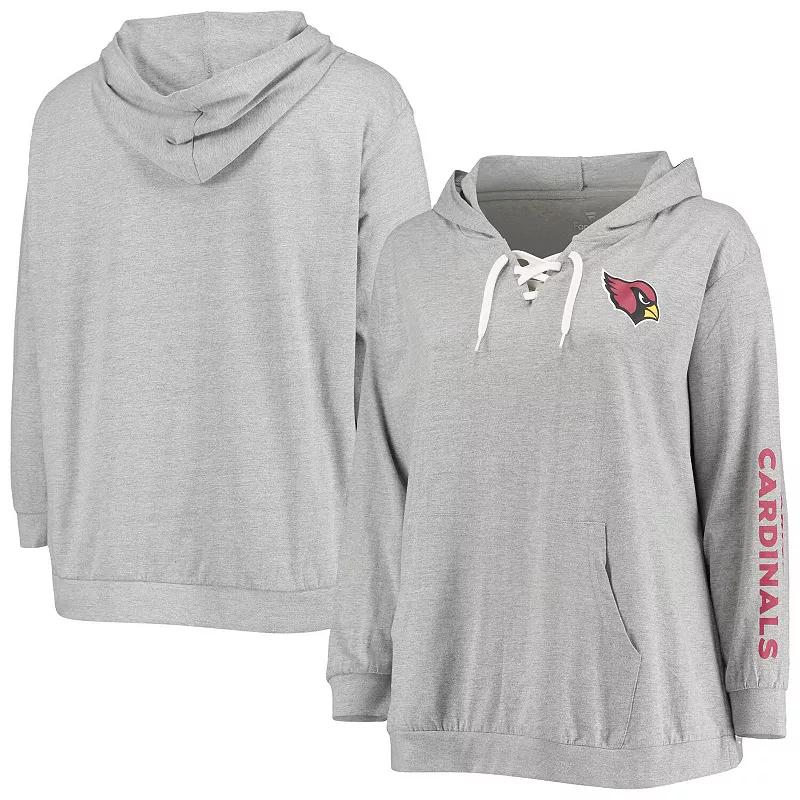 Women's Fanatics Branded Heathered Gray Arizona Cardinals Plus Size Lace-Up Pullover Hoodie, Size: 3XL, Grey Product Image
