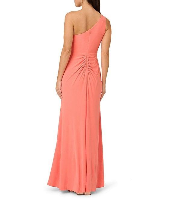 Adrianna Papell Stretch One Shoulder Sleeveless Twisted Front Draped Gown Product Image