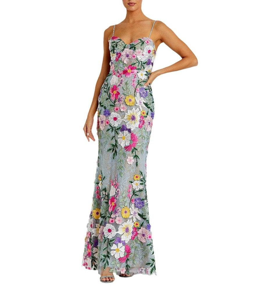 Mac Duggal Embroidered Floral Print Sweetheart Neck Sleeveless Mermaid Gown Product Image