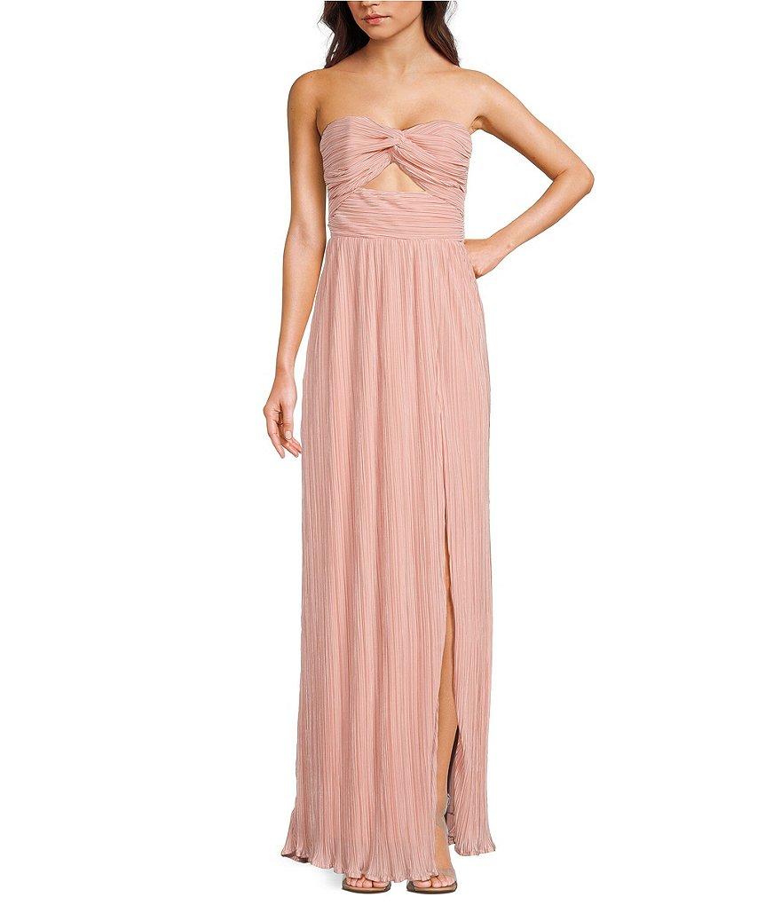Lulus Majestic Strapless Cut-out Satin Plisse Long Dress Product Image