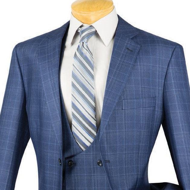 Renaissance Collection - Regular Fit Glen Plaid 3 Piece Suit Oxford Blue Product Image