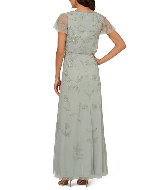 Adrianna Papell Crew Neck Short Flutter Sleeve Beaded Blouson Dress Product Image