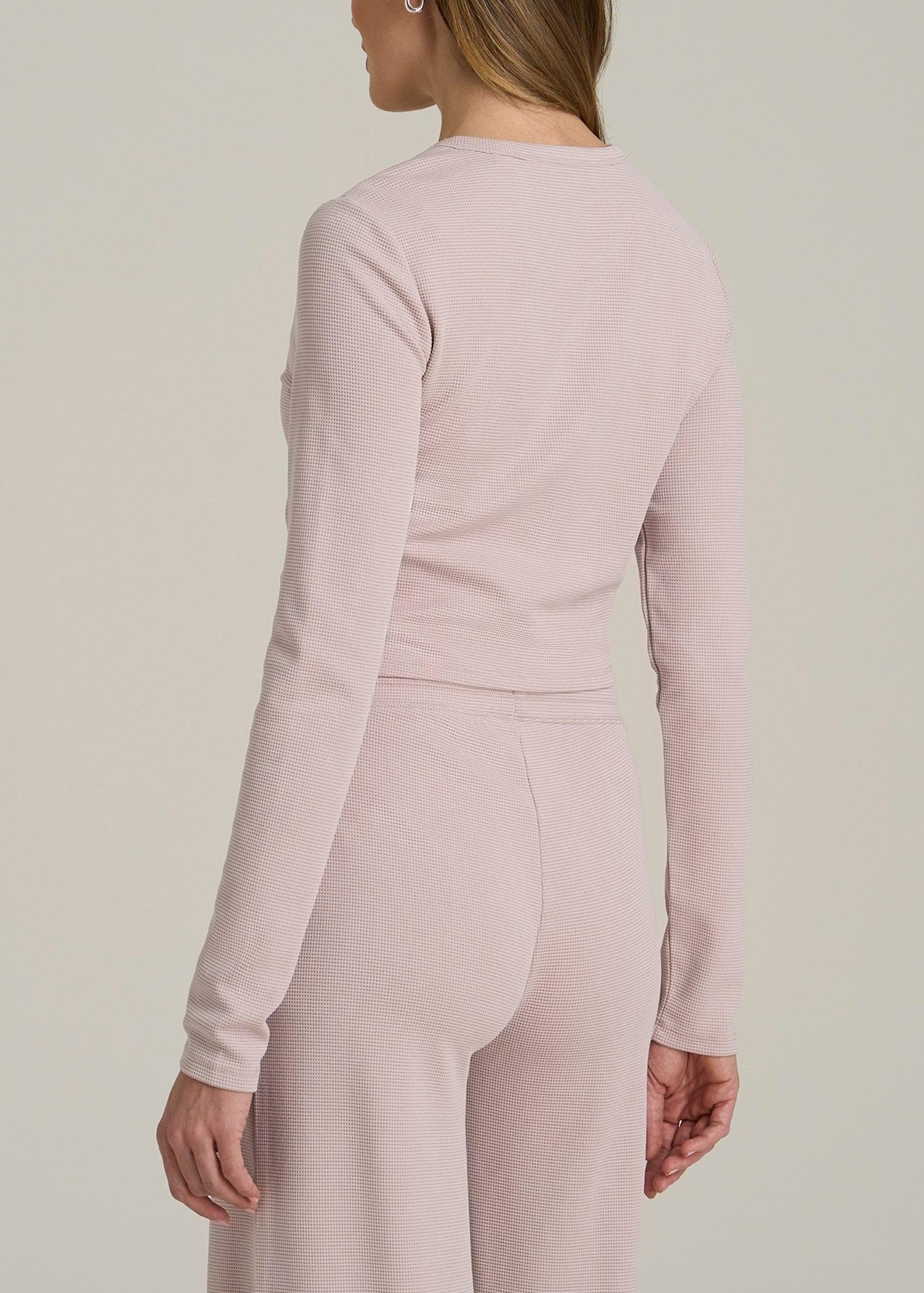 Cropped Long Sleeve Waffle Shirt for Tall Women in Desert Rose Female Product Image