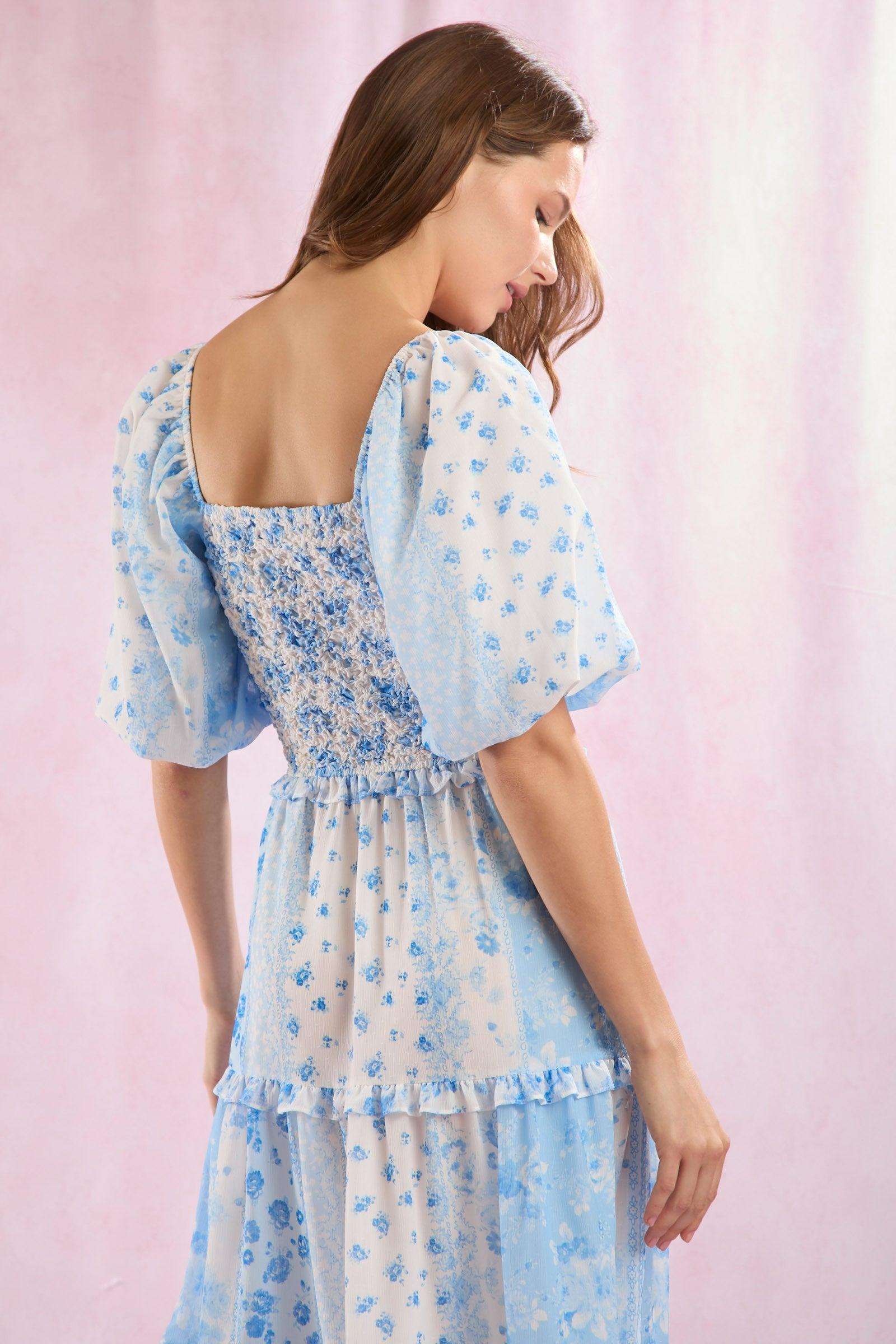 Patchwork Bubble Sleeve Maxi Dress Product Image