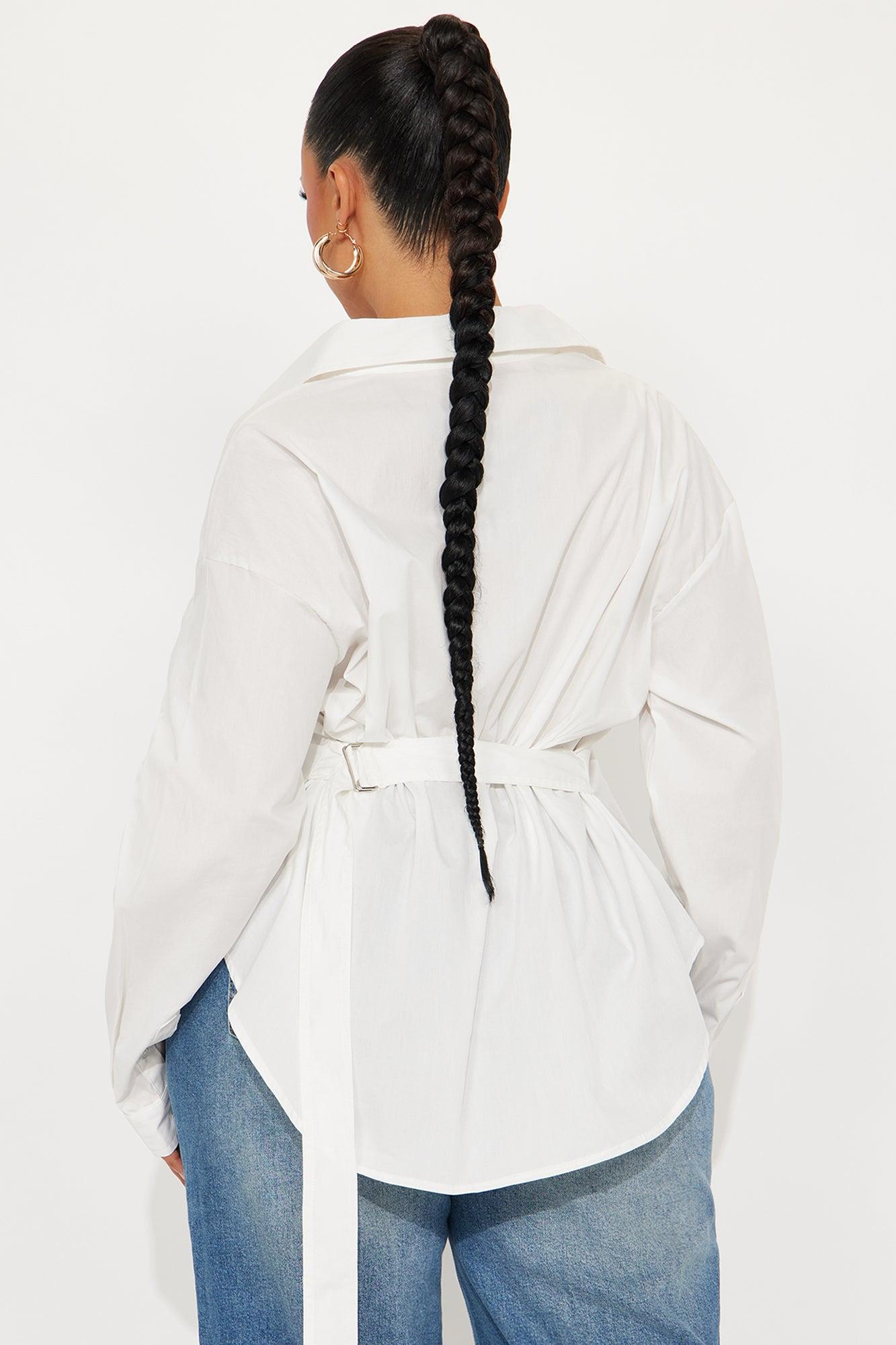 Office Vibes Belted Poplin Shirt - White Female Product Image