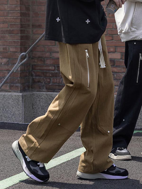 Men's Drawstring Studded Zip Decor Cargo Pants Product Image