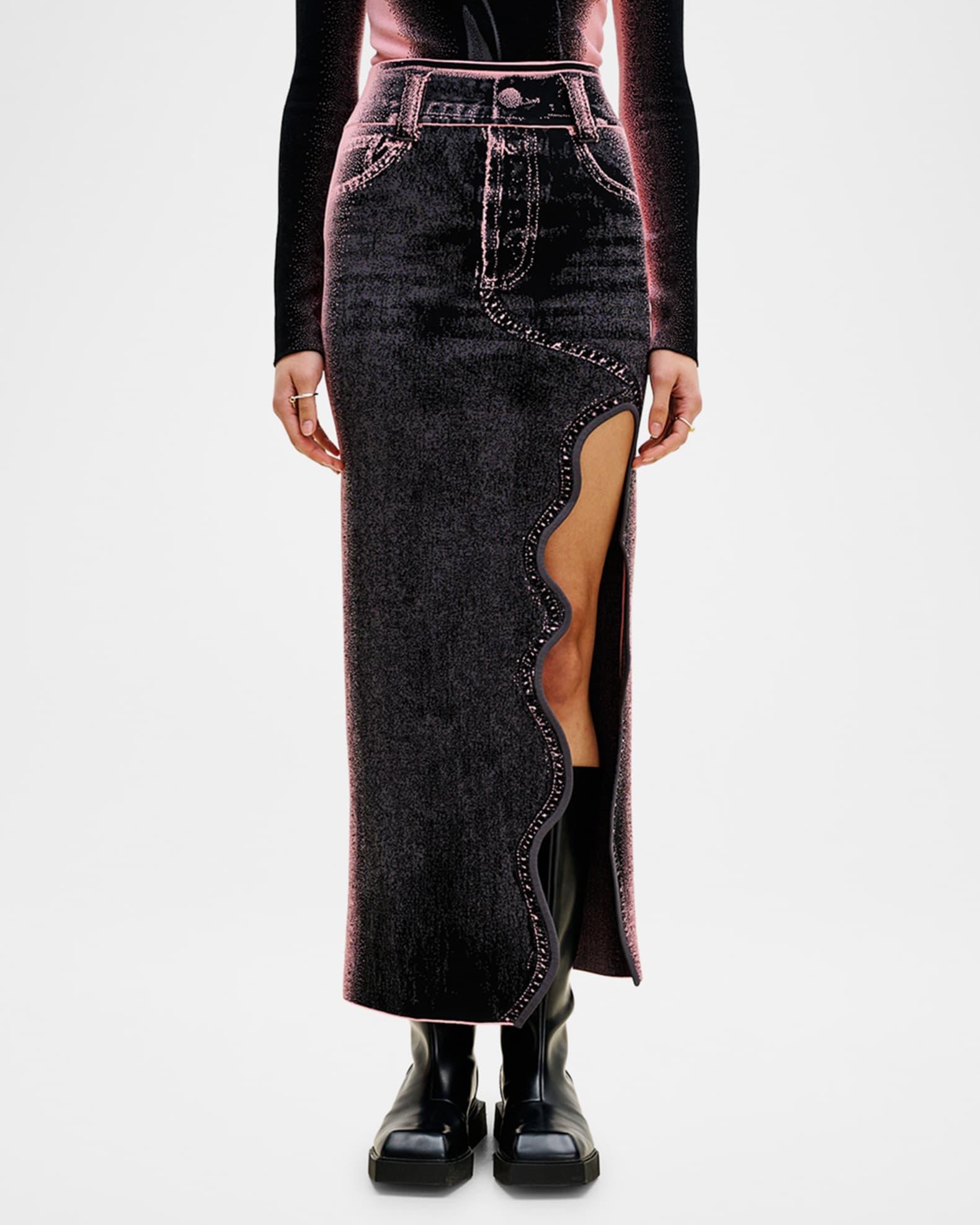 Lily Wavy Denim Maxi Skirt Product Image