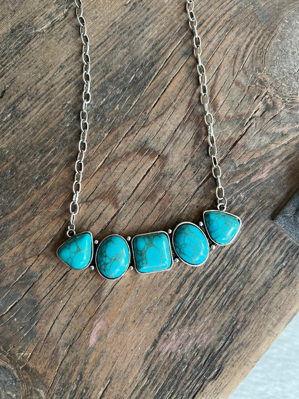 18" Six Chunky Stone Turquoise Bar Necklace Product Image