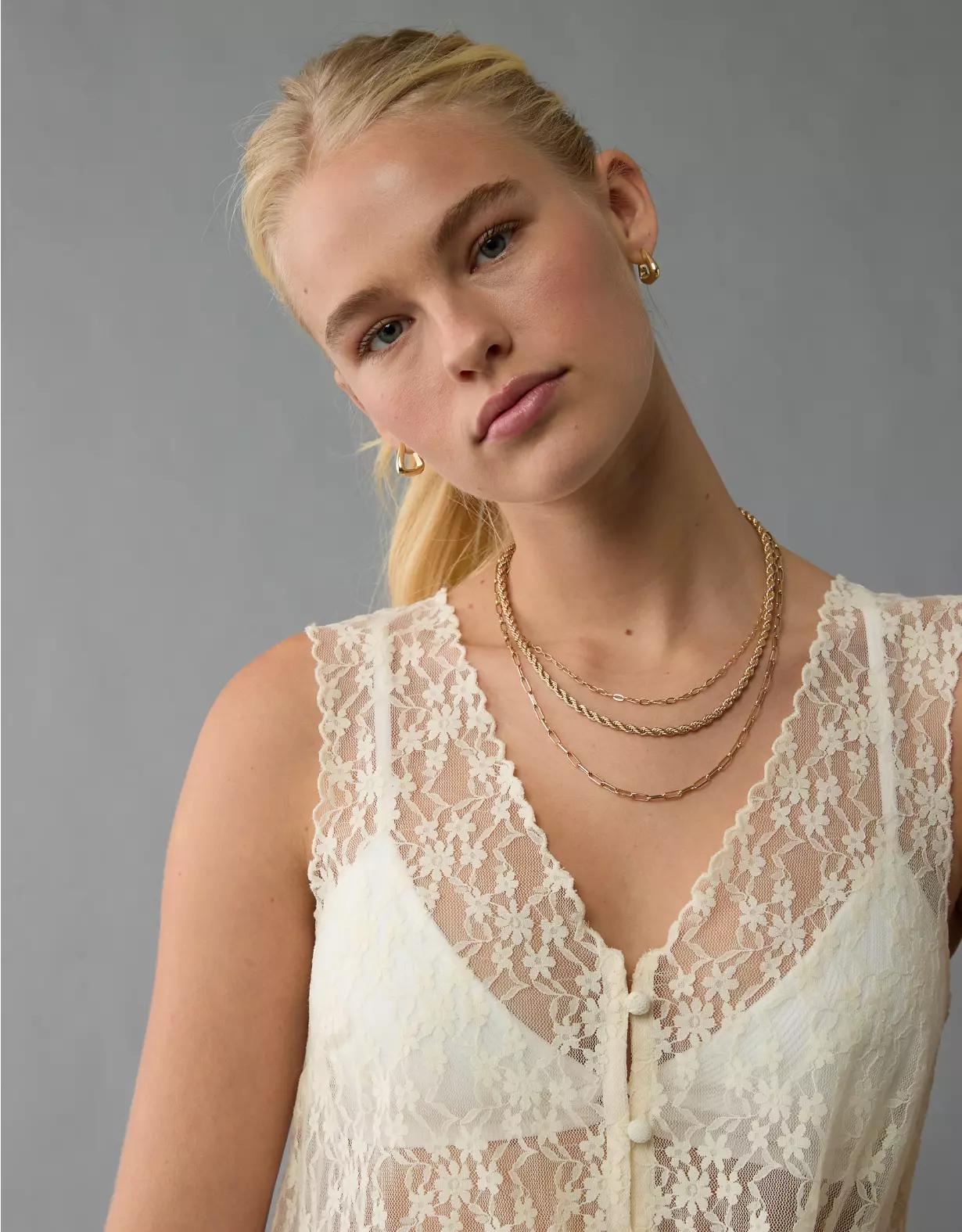 AE Lace Button-Up Vest Product Image