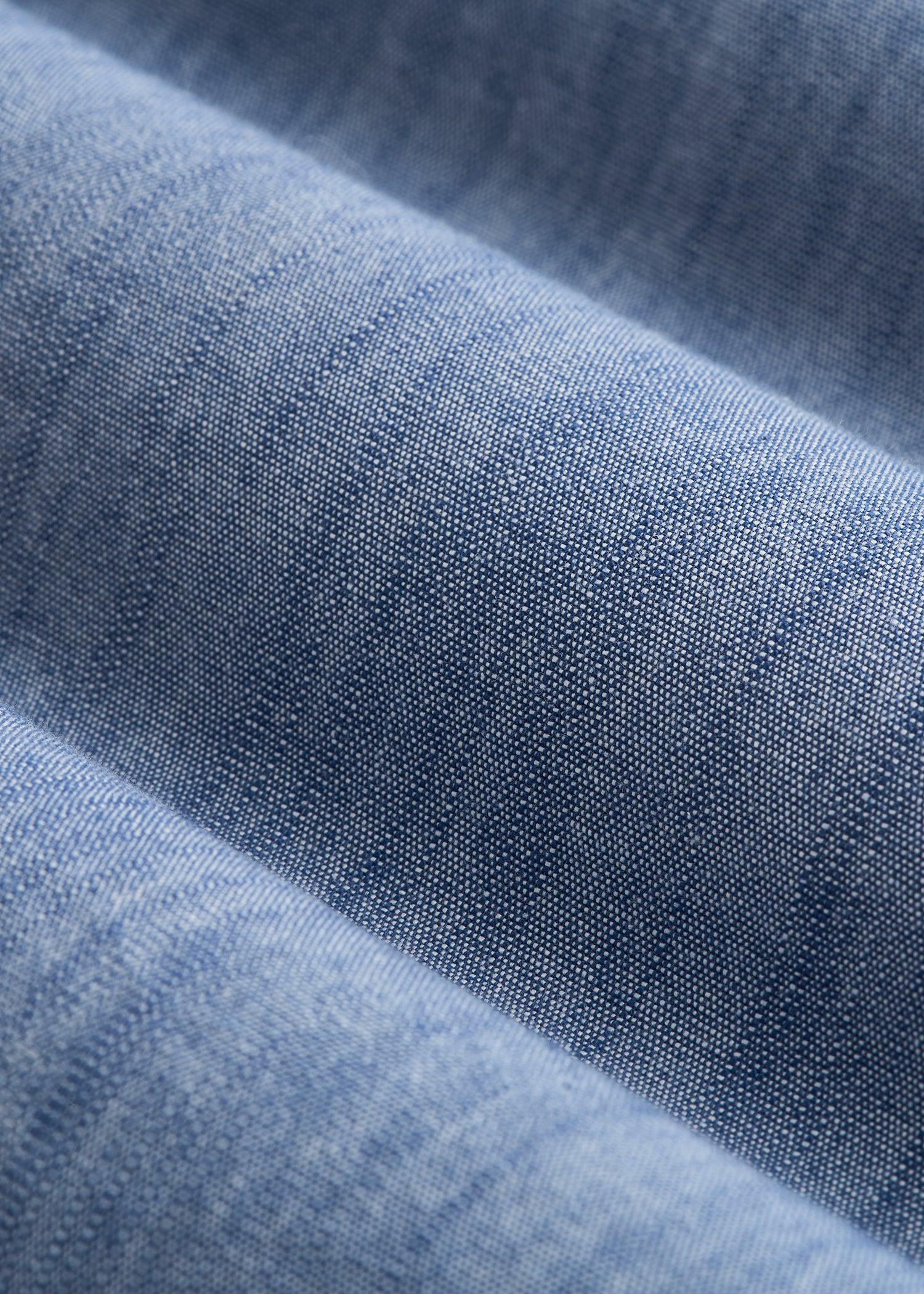 Short Sleeve Stretch Chambray Shirt for Tall Men in Medium Blue Chambray Male Product Image