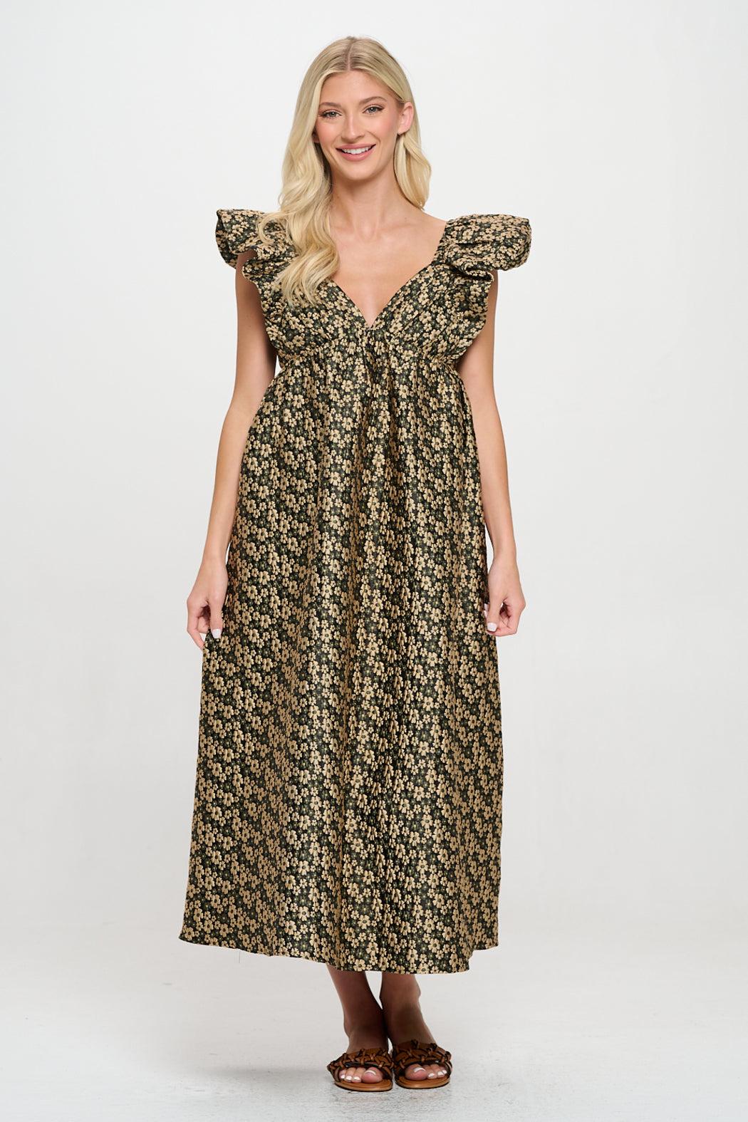 Gold Daisy Jacquard Maxi Dress Product Image
