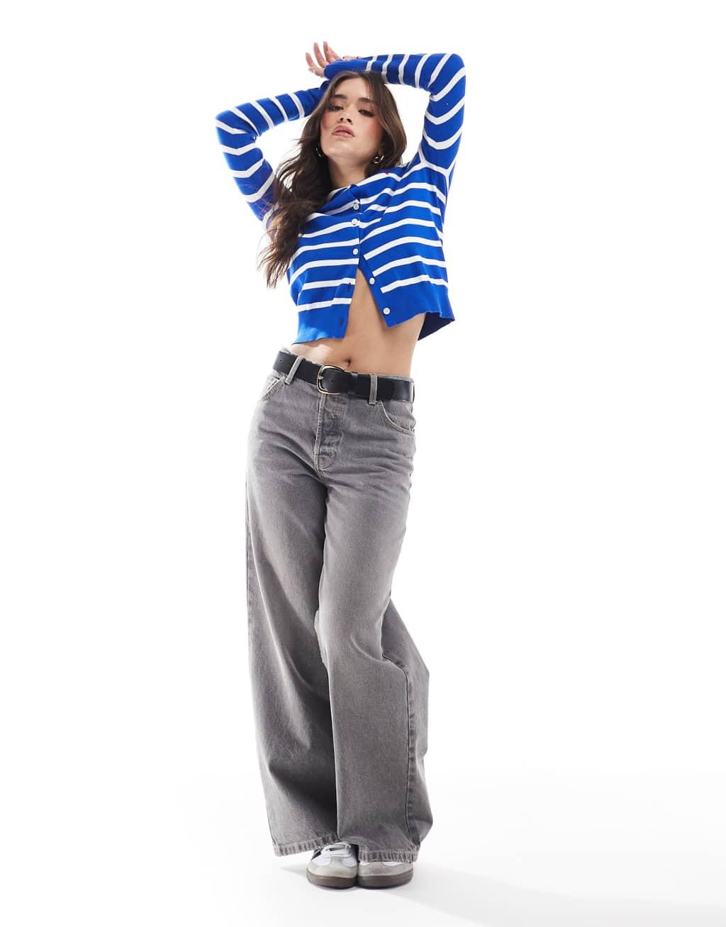 Polo Ralph Lauren knitted striped cardigan in blue and white Product Image