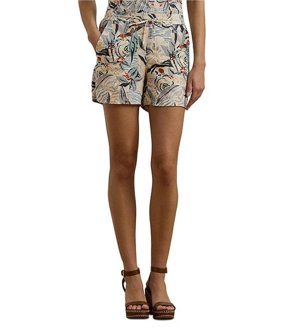 Lauren Ralph Lauren Linen Printed High Rise Drawcord Shorts Product Image