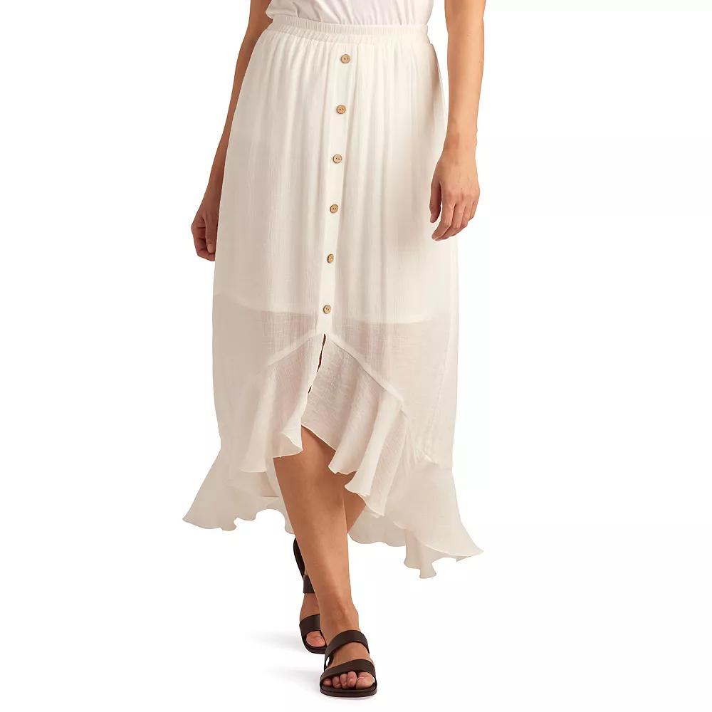 Womens AB Studio Pull On High-Low Faux Button Front Ruffle Hem Skirt Product Image