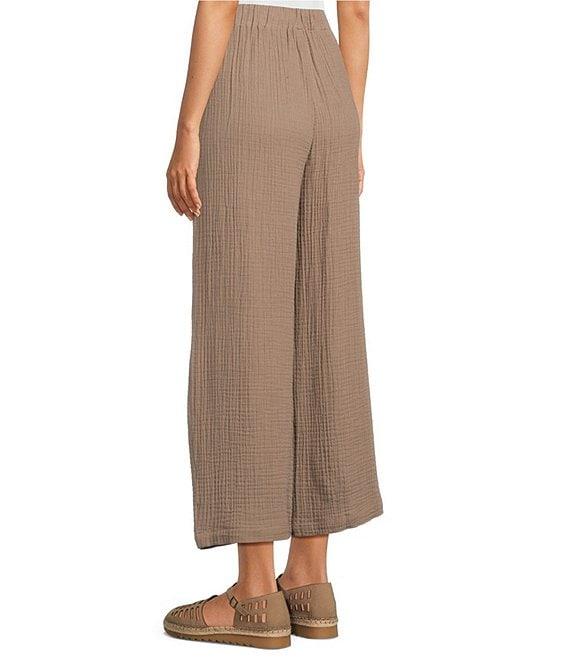 Eileen Fisher Petite Organic Cotton Gauze Elastic Waist Straight Leg Pants Product Image