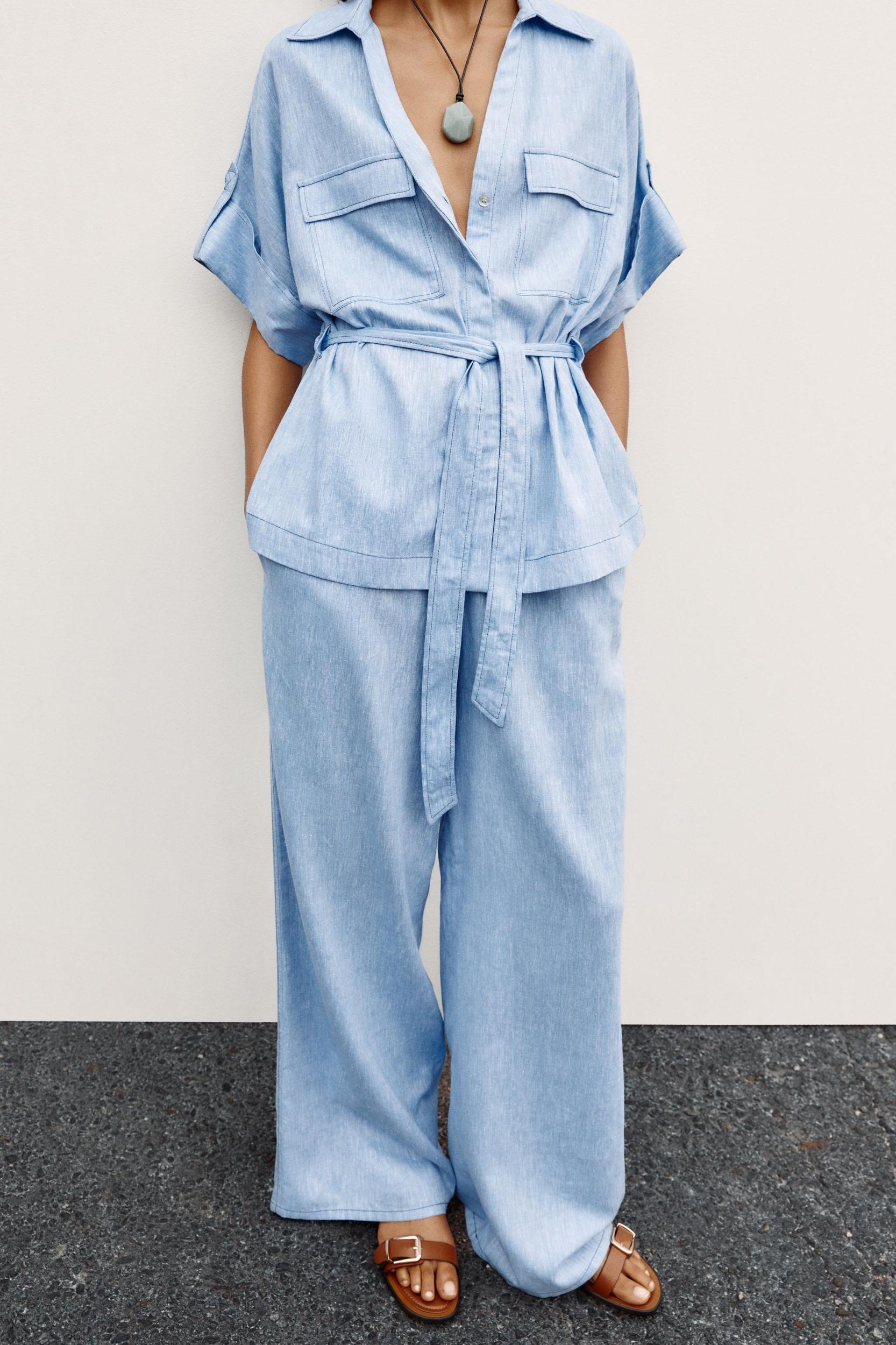 WIDE LEG LINEN PANTS Product Image