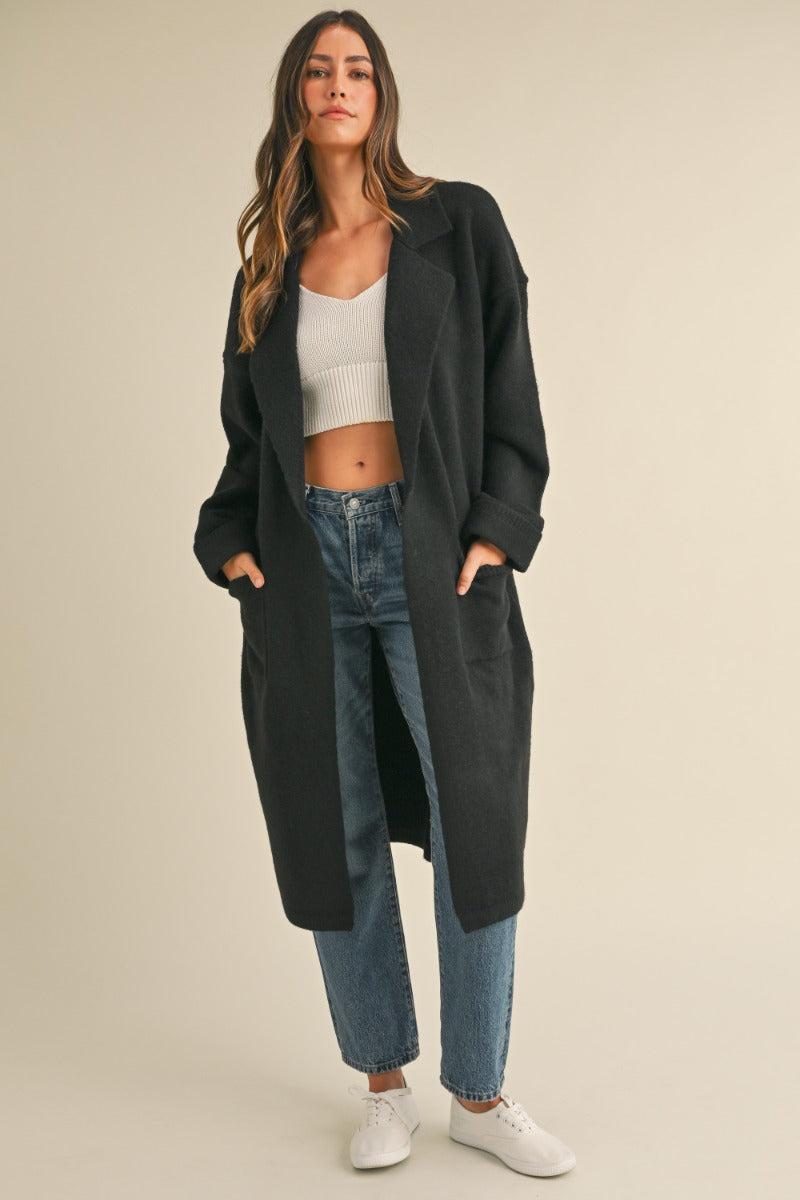 Collared Sweater Knit Long Jacket Product Image