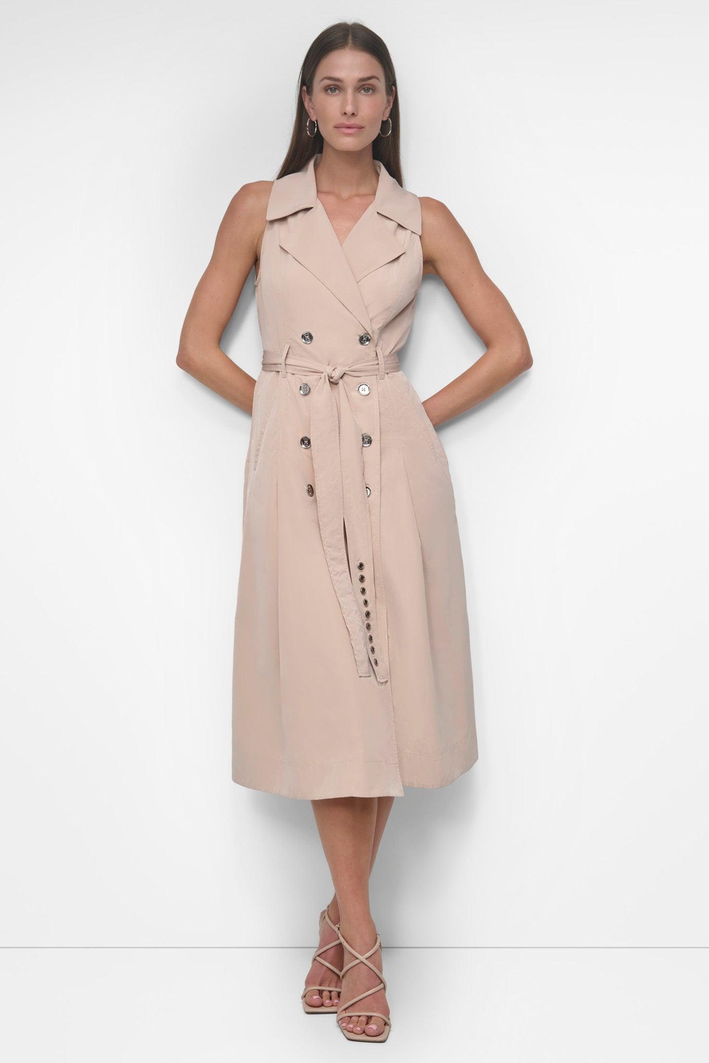SLEEVELESS TECH COTTON BELTED MIDI DRESS Product Image