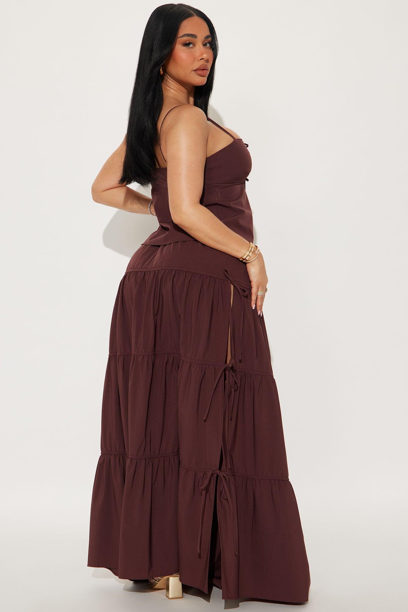 The Amelia Maxi Skirt Set - Brown Product Image
