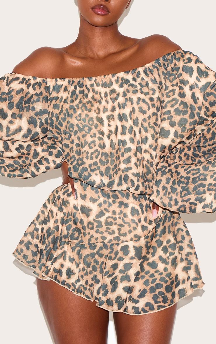 Leopard Chiffon One Shoulder Floaty Skort Romper Product Image