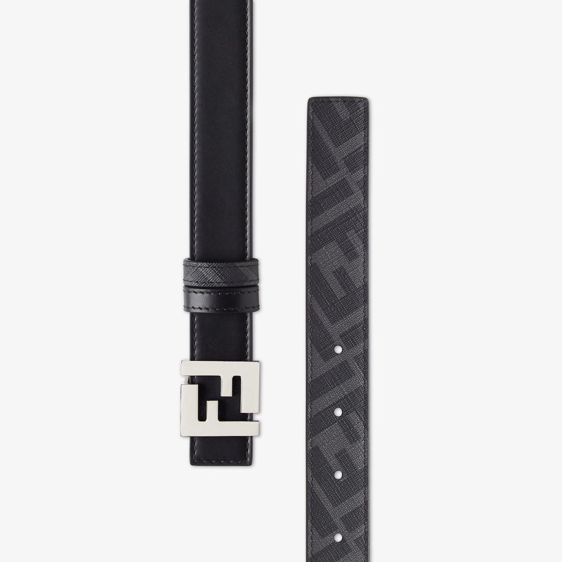 Squared FF beltBlack leather and black FF canvas reversible belt Product Image